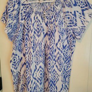 Blue Ikat Pattern Blouse - Kim Stevens 1X